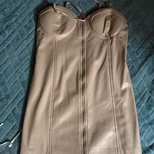 Fashion Nova Tan Faux Leather Dress